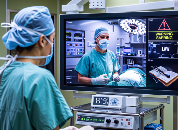 Image showing Indian healthcare and legal compliance for live surgery broadcasts, following NMC 2025 guidelines.