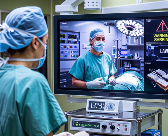 Image showing Indian healthcare and legal compliance for live surgery broadcasts, following NMC 2025 guidelines.